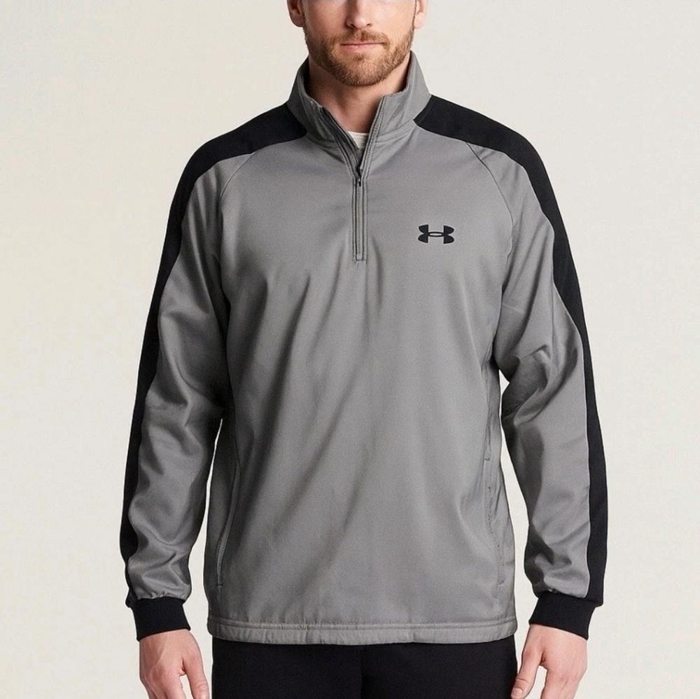 Under Armour Windcheater Quarter Zip Pullover Mens Size Large Gray Black